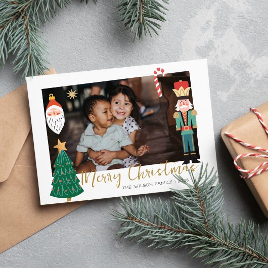 カラフルでかわいいクリスマス家族写真  ホリデーカード