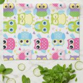 カラフルでかわいいコキンメフクロウパターン キッチンタオル (折り畳み)