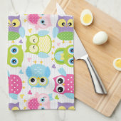 カラフルでかわいいコキンメフクロウパターン キッチンタオル (四つ折り)
