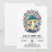 カラフルでかわいいデジタルきのこ誕生日 招待状 (正面/裏面)