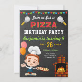 カラフルでかわいいピザの子供の誕生日パーティー招待状 招待状 (正面)