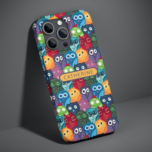 カラフルでかわいいファンタジーなフクロウの名前入り Case-Mate iPhoneケース