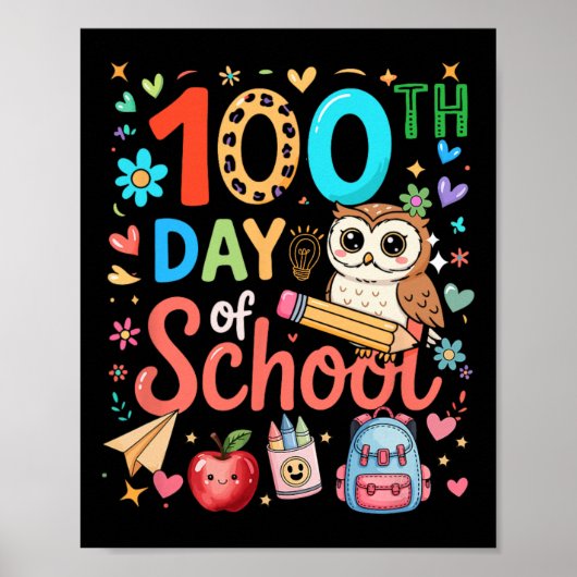 カラフルでかわいいフクロウの先生 100日目の登校 ポスター (正面)