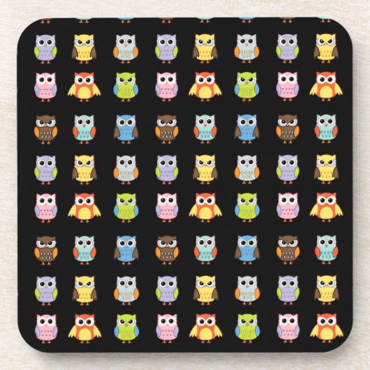 カラフルでかわいいフクロウの柄 コースター (正面)