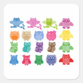 カラフルでかわいいフクロウ柄 スクエアシール (正面)