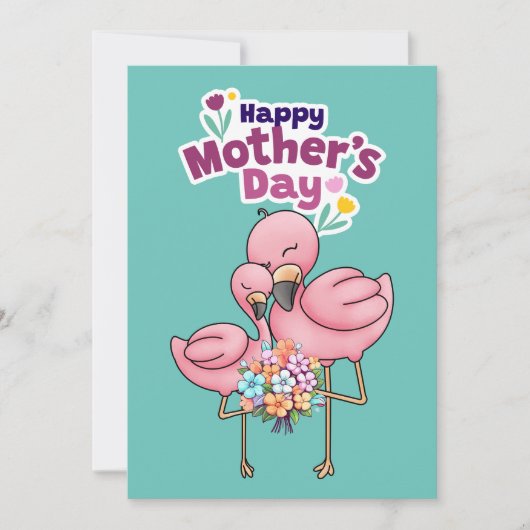 カラフルでかわいいフラミンゴの母の日おめでとう シーズンカード (正面)
