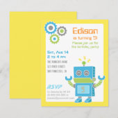 カラフルでかわいいロボットの誕生日パーティー招待状 招待状 (正面/裏面)