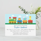 カラフルでかわいい動物の列車のベビーシャワーのパーティー 招待状 (スタンド正面)