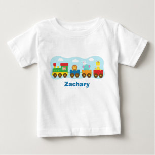 カラフルでかわいい動物の列車の赤ちゃん服 ベビーTシャツ