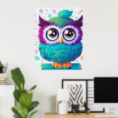 カラフルでかわいい大きな目をしたフクロウの子供用ポスター ポスター (ホームオフィス)