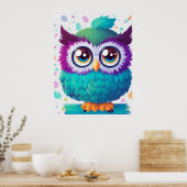 カラフルでかわいい大きな目をしたフクロウの子供用ポスター ポスター (キッチン)