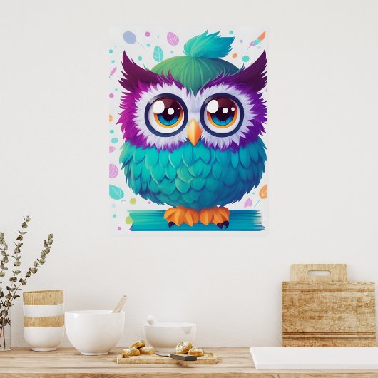 カラフルでかわいい大きな目をしたフクロウの子供用ポスター ポスター (キッチン)