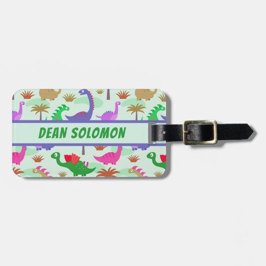 カラフルでかわいい恐竜のパーソナライズな住所 ラゲッジタグ (正面横)
