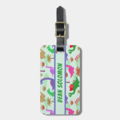 カラフルでかわいい恐竜のパーソナライズな住所 ラゲッジタグ (正面縦)
