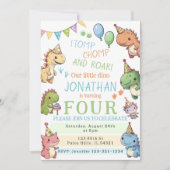 カラフルでかわいい恐竜の男の子の恐竜の誕生日パーティー 招待状 (正面)