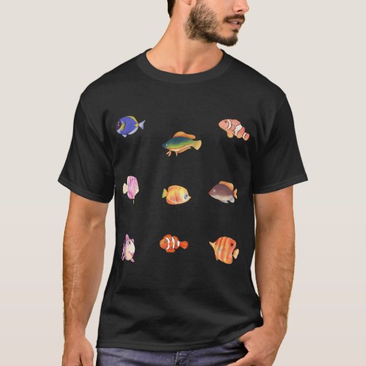 カラフルでかわいい熱帯魚 Tシャツ (正面)