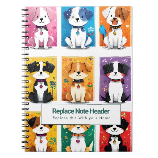カラフルでかわいい犬のオーダーメイドノート ノートブック (正面)