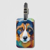 カラフルでかわいい犬のポートレート　クローズアップ ラゲッジタグ (正面縦)
