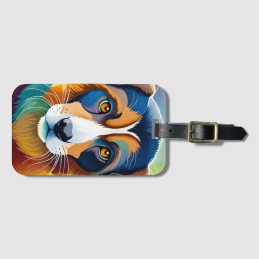 カラフルでかわいい犬のポートレート　クローズアップ ラゲッジタグ (正面横)