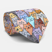 カラフルでかわいい猫の群れパターン 遊び心のある猫の顔 ネクタイ (ロール)