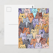 カラフルでかわいい猫の群れパターン 遊び心のある猫の顔 ポストカード (正面/裏面)