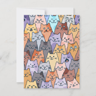 カラフルでかわいい猫の群れパターン 遊び心のある猫の顔 ポストカード