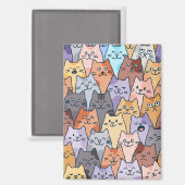 カラフルでかわいい猫の群れパターン 遊び心のある猫の顔 マグネット (正面/裏面)