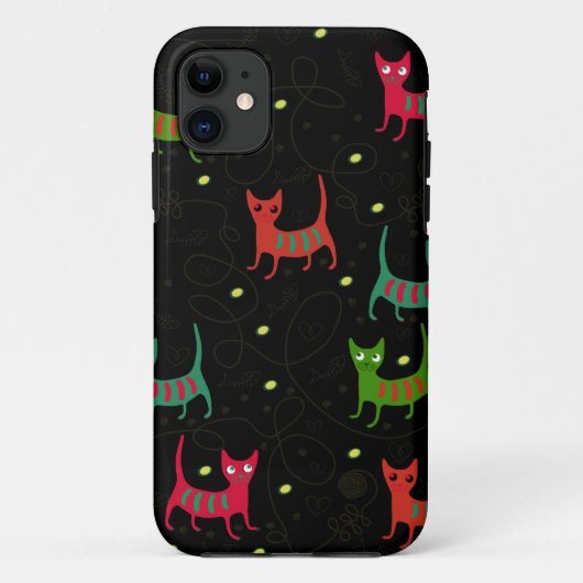 カラフルでかわいい猫及び魚の骨パターン Case-Mate iPhoneケース (裏面)