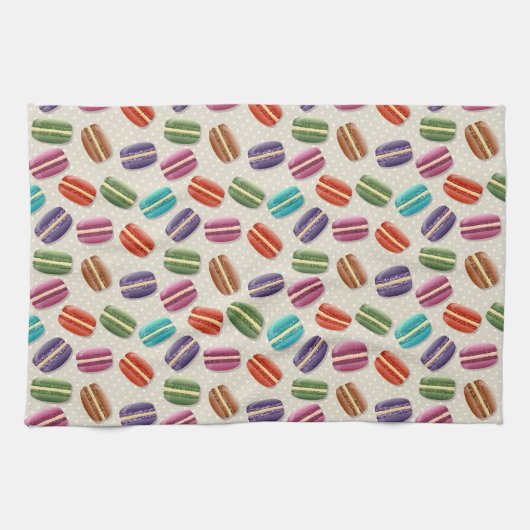 カラフルでかわいいMacaroonsパターン キッチンタオル (横)