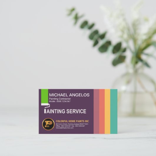 カラフルではっきりしたで明るい色のスタイリッシュな絵画 名刺 (スタンド正面)