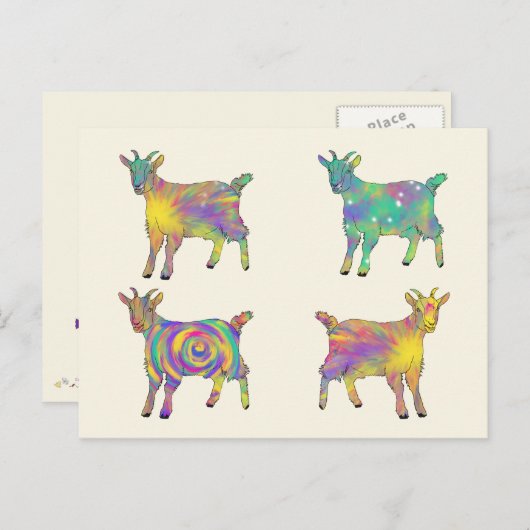 カラフルでアーティスティックなヤギがものを上に立っているデザイン ポストカード (正面/裏面)