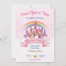 カラフルでイラストたっぷりのプリンセス誕生日パーティー 招待状