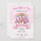 カラフルでイラスト入りのプリンセス誕生日パーティー 招待状 (正面)