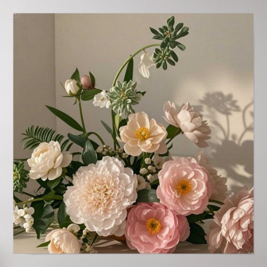 カラフルでエレガントなヴィンテージ風の花 ポスター (正面)