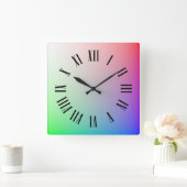 カラフルでエレガントな虹とローマ数字の時計マーカー スクエア壁時計 (ホーム)