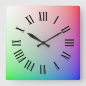 カラフルでエレガントな虹とローマ数字の時計マーカー スクエア壁時計 (正面)