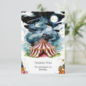カラフルでオリジナリティあふれるサーカスのような誕生日パーティー サンキューカード (スタンド正面)