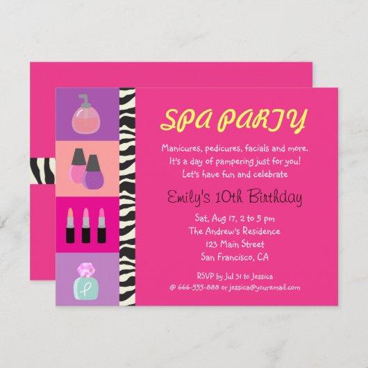 カラフルでガーリーなスパの誕生日のパーティの招待状 招待状 (正面/裏面)