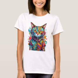 カラフルでキュートな子猫の抽象芸術デザイン Tシャツ