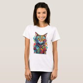 カラフルでキュートな子猫の抽象芸術デザイン Tシャツ (正面フル)