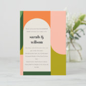 カラフルでグルービーなレトロアーチの抽象的なエンゲージメント 招待状 (スタンド正面)