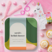 カラフルでグルービーなレトロアーチの抽象的なデザインが特徴の、美しいブライズシャワー ペーパープレート (パーティー)