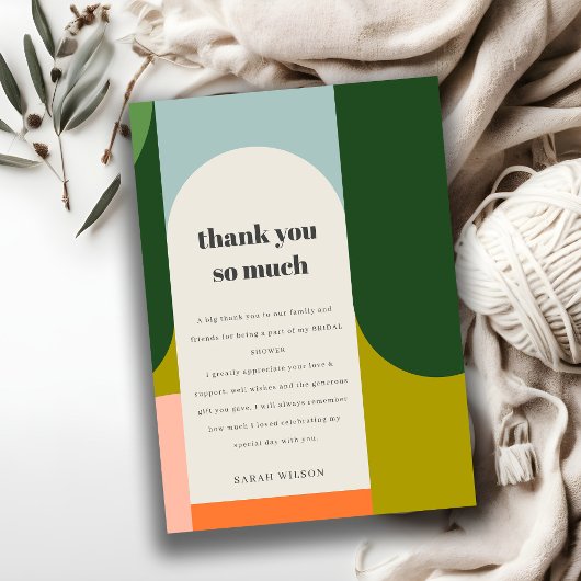 カラフルでグルービーなレトロアーチの抽象的なブライズシャワー サンキューカード