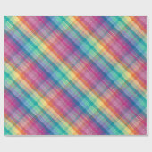 カラフルでコンテンポラリーな虹の格子縞正方形 ラッピングペーパー (フラット)