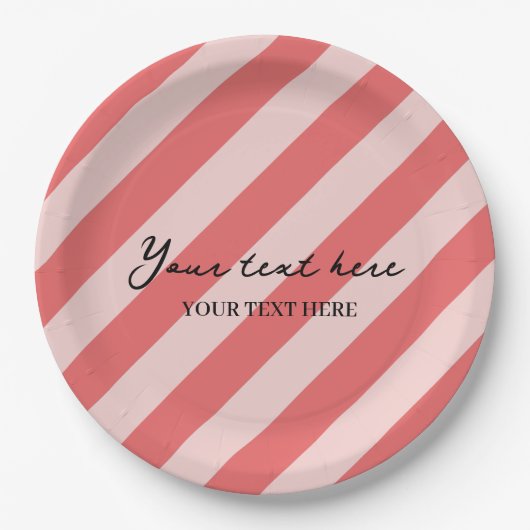 カラフルでスタイリッシュなミニマルピンクストライプパーティー ペーパープレート (正面)