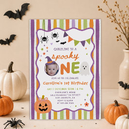 カラフルでスプーキーなハロウィンの写真 初めての誕生日 招待状
