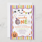 カラフルでスプーキーなハロウィンの写真 初めての誕生日 招待状 (正面)
