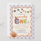カラフルでスプーキーなハロウィンの幽霊の1歳の誕生日 招待状 (正面)