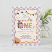 カラフルでスプーキーなハロウィンの幽霊の1歳の誕生日 招待状 (スタンド正面)