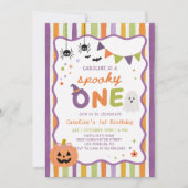 カラフルでスプーキーなハロウィンの幽霊の1歳の誕生日 招待状 (正面)